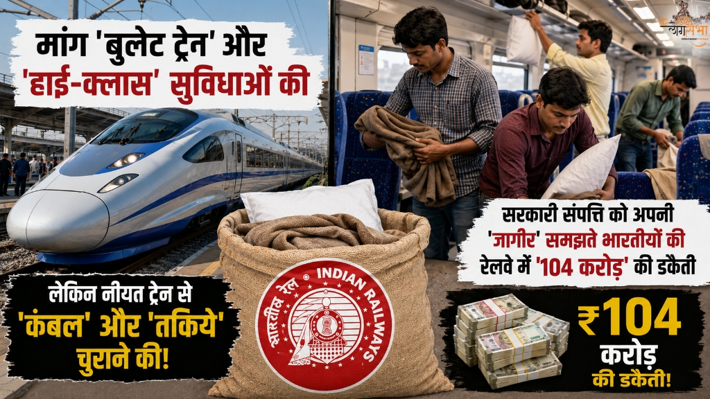 मांग 'बुलेट ट्रेन' और 'हाई-क्लास' सुविधाओं की, लेकिन नीयत ट्रेन से 'कंबल' और 'तकिये' चुराने की! सरकारी संपत्ति को अपनी 'जागीर' समझते भारतीयों की रेलवे में '104 करोड़' की डकैती