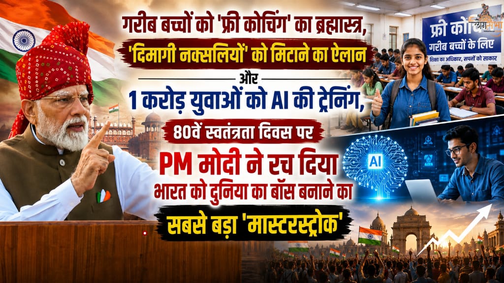 गरीब बच्चों को 'फ्री कोचिंग' का ब्रह्मास्त्र, 'दिमागी नक्सलियों' को मिटाने का ऐलान और 1 करोड़ युवाओं को AI की ट्रेनिंग, 80वें स्वतंत्रता दिवस पर PM मोदी ने रच दिया भारत को दुनिया का बॉस बनाने का सबसे बड़ा 'मास्टरस्ट्रोक'